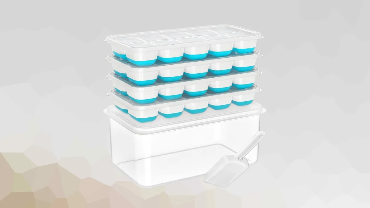Upgrade Your Freezer Game with the NFK 4-Pack Ice Tray Set with Storage Bin 