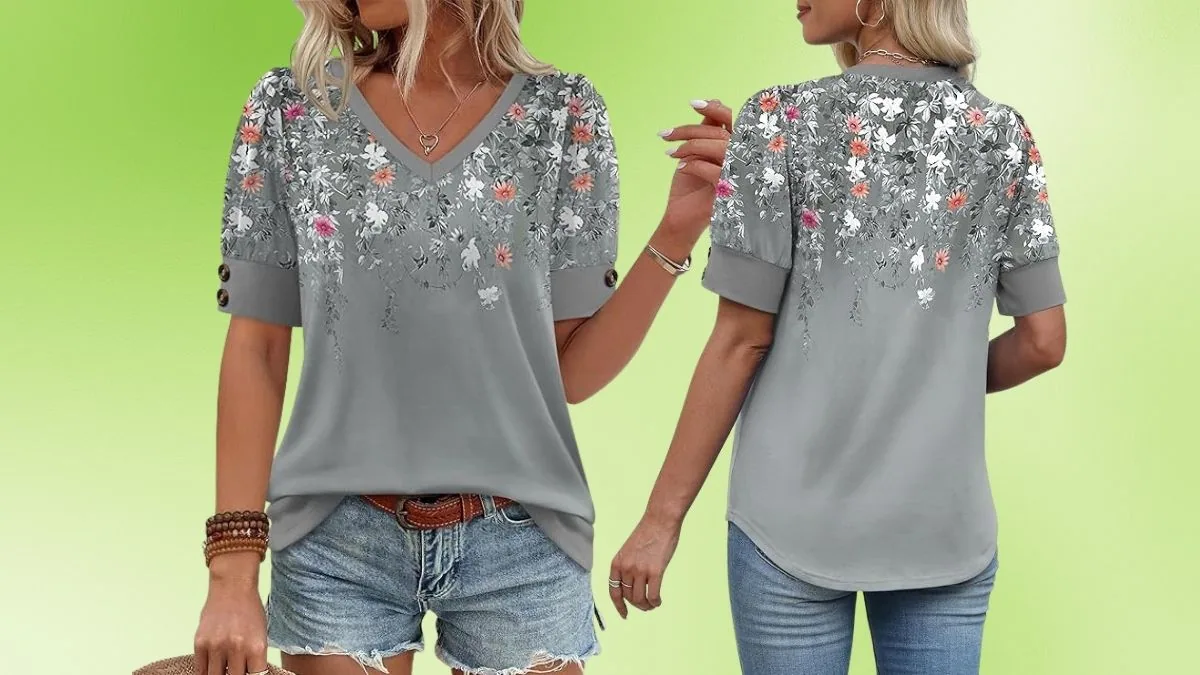 OFEEFAN Women's Tops Short Sleeve Shirts with Button V Neck: A Versatile Essential for Work and Everyday Wear
