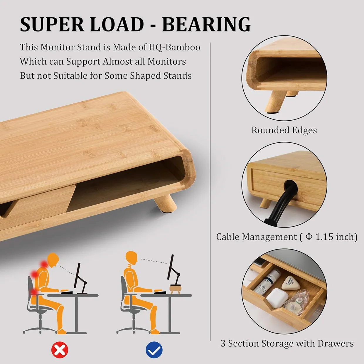 Homerays Bamboo Monitor Riser