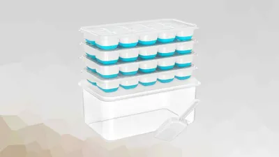 Upgrade Your Freezer Game with the NFK 4-Pack Ice Tray Set with Storage Bin 